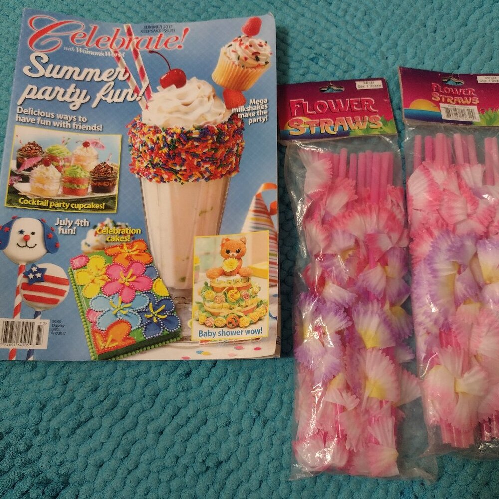 Summer party lot - 24 flower straws and recipe book